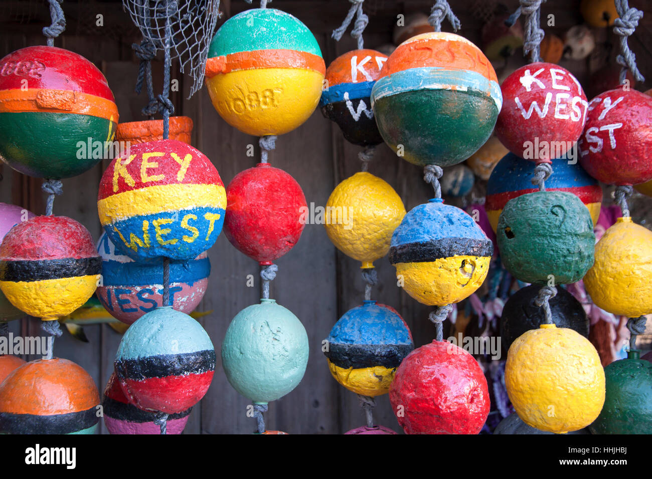 Key West words on colorful buoys. Stock Photo