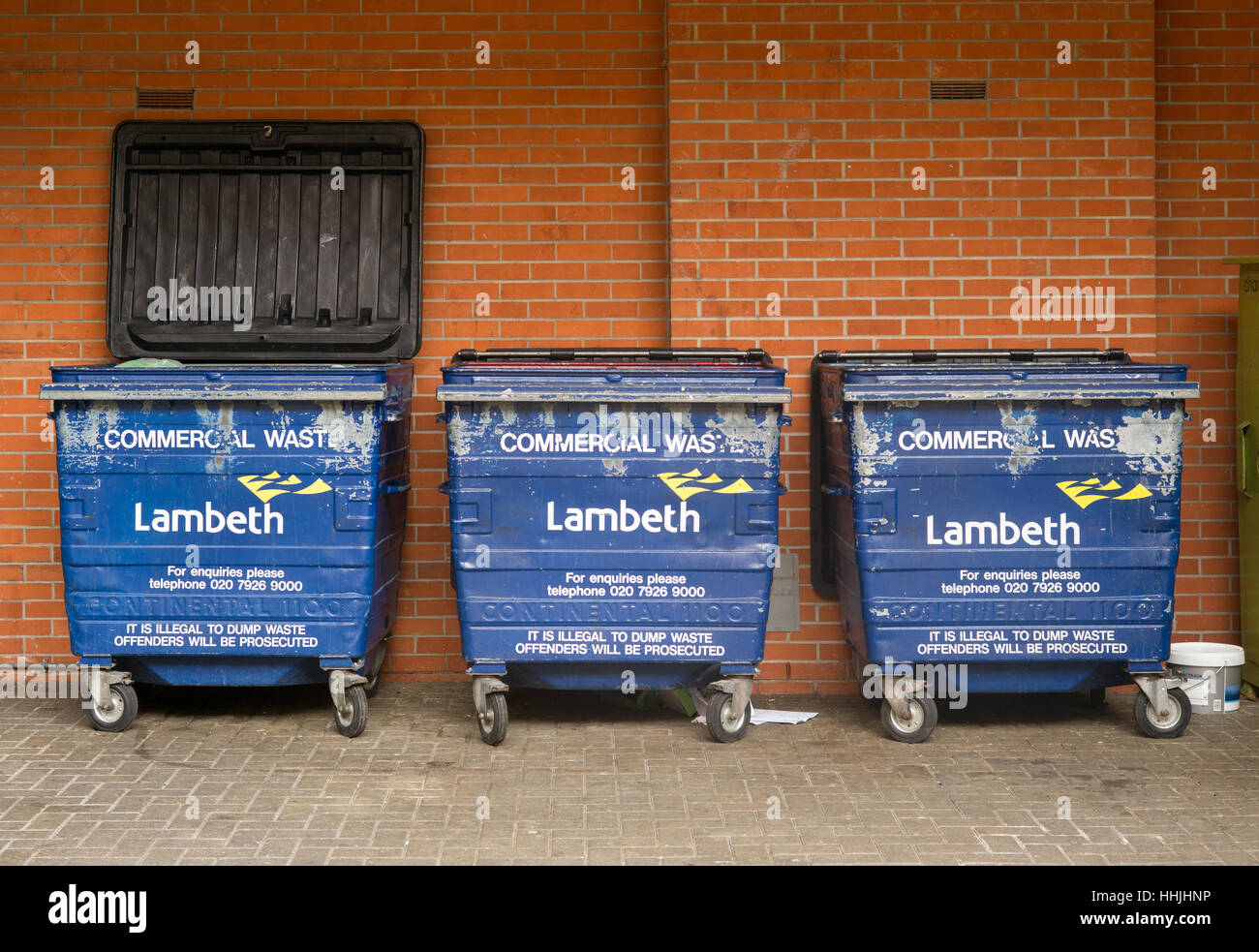 Commercial 1100 litre rubbish bins of London Borough of Lambeth, London, UK  Stock Photo - Alamy