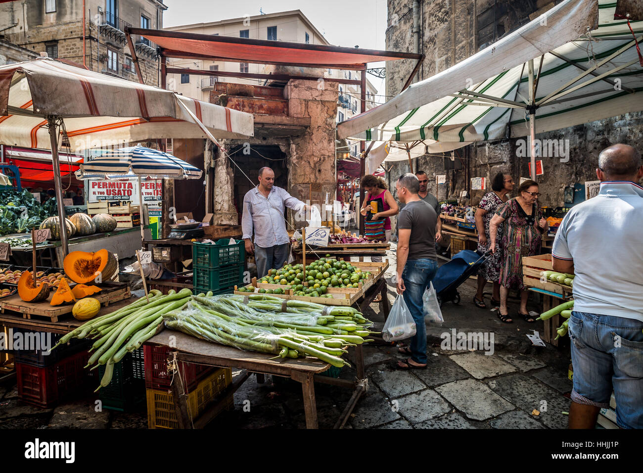 Vegetable stall in the Ballaro Market, Palermo, Sicily Stock Photo