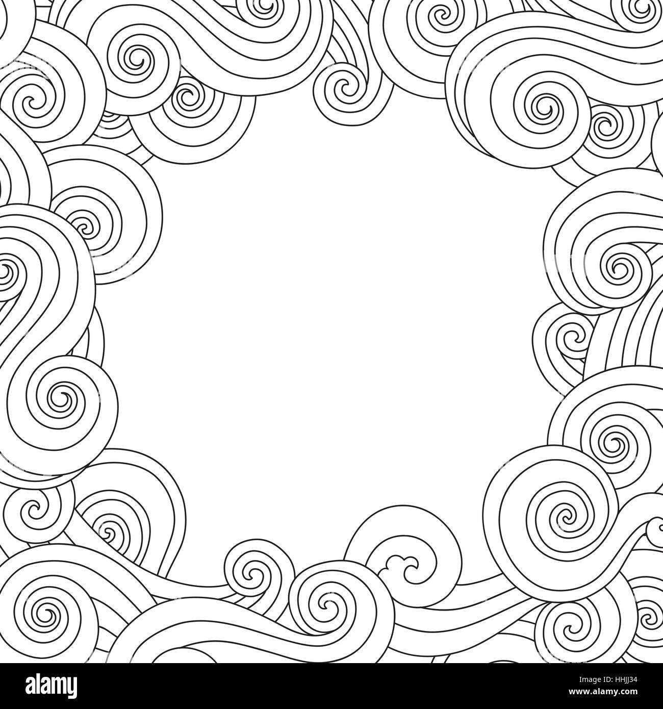 Abstract hand drawn frame, border with outline sea wave background