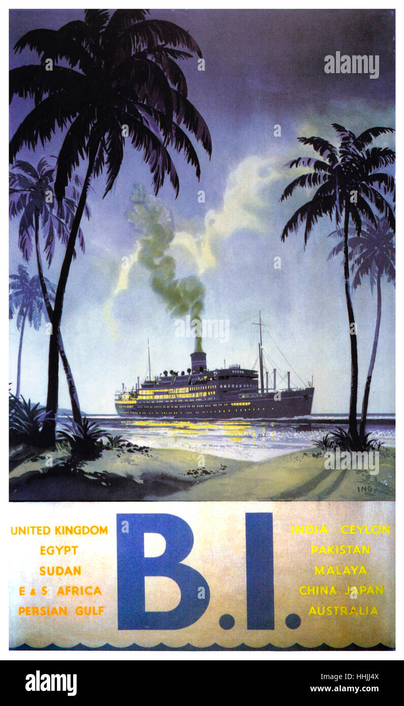 UK Vintage Cruising poster 1950's BRITISH INDIA STEAM NAVIGATION COMPANY LTD. Stock Photo
