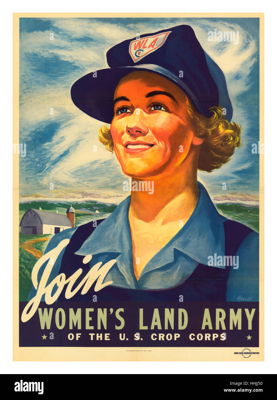 Vintage Recruitment Poster WW2 World War 2 1940's USA Join the Women's Land Army of the U.S. Corps Stock Photo