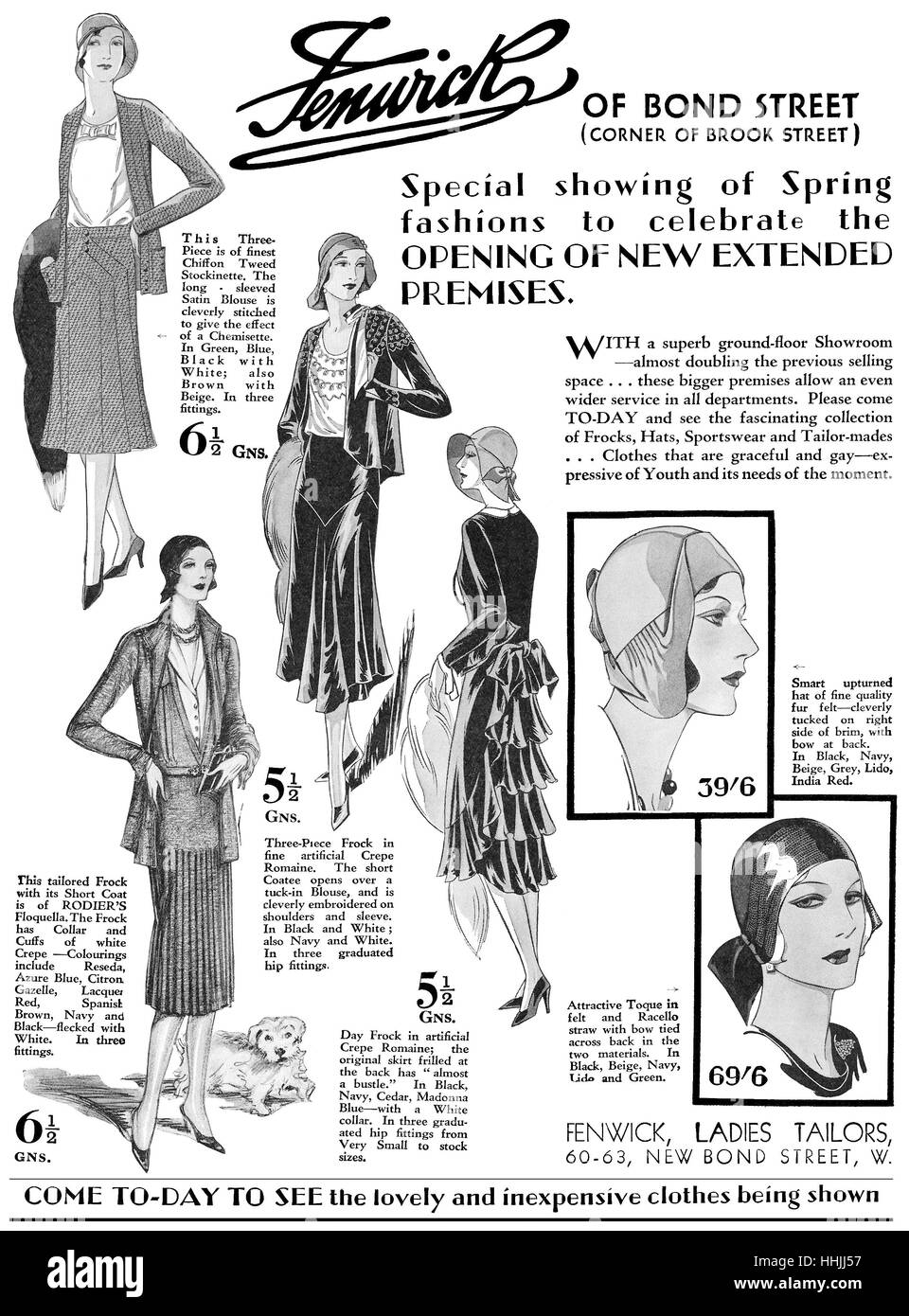 1930 British advertisement for the Fenwick department store in Bond Street, London Stock Photo