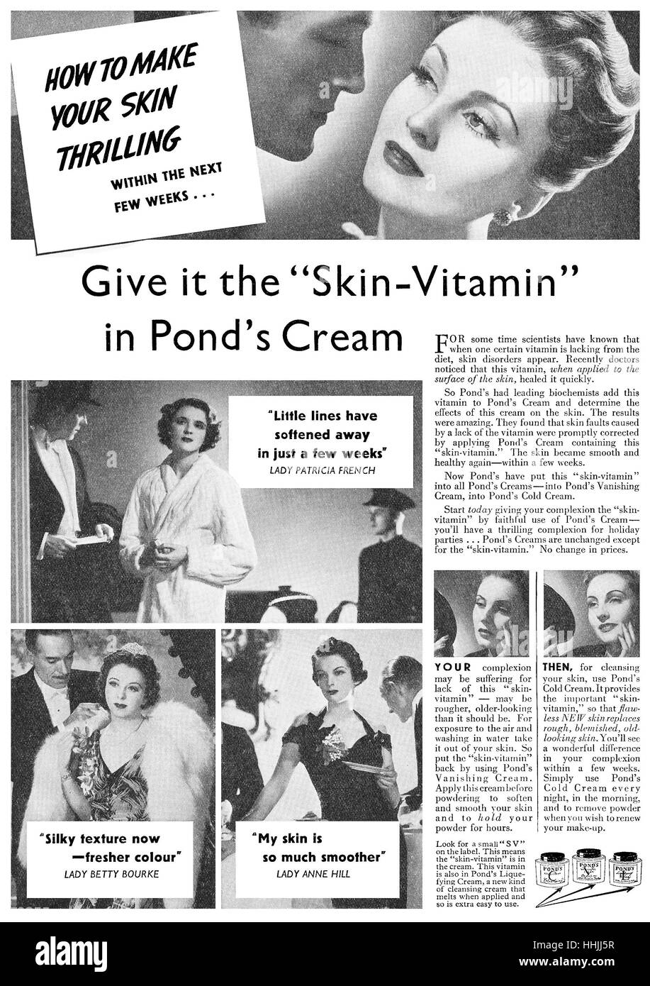 1939 advertisement for Pond's Cream Stock Photo