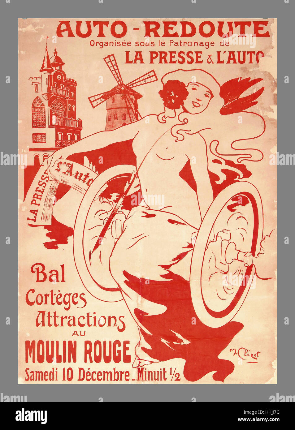 Vintage retro Car Parade Dancers and Attractions Moulin Rouge Poster Paris France Stock Photo
