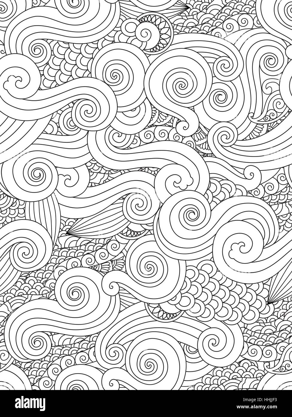Abstract hand drawn outline wave curl seamless pattern in east asian ...