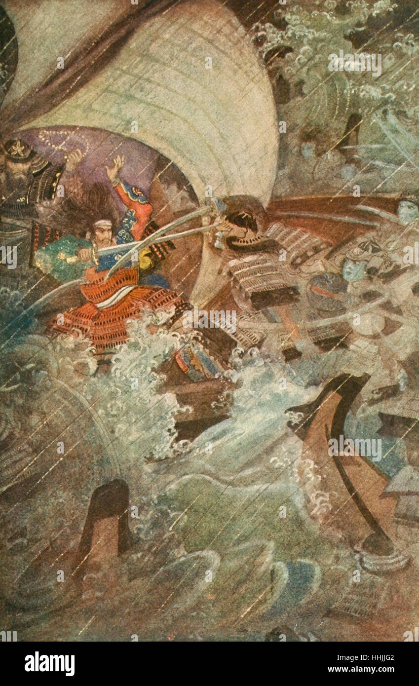 Yoshitsune and Benkei attacked by a ghostly company of the Taira Clan Stock Photo