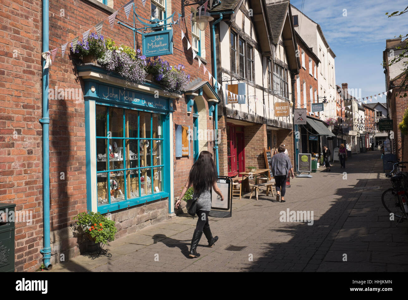 Shops and pubs in Hereford city centre, England Stock Photo Alamy