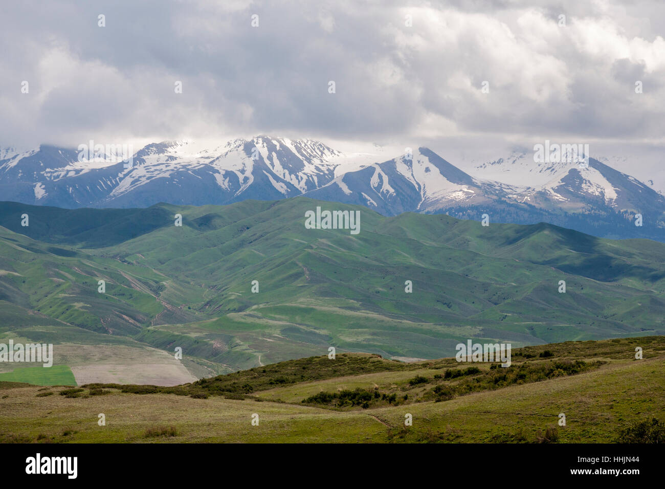 Tien shan mountains to the south of lake Issyk Kul in Kyrgyzstan, Central Asia Stock Photo