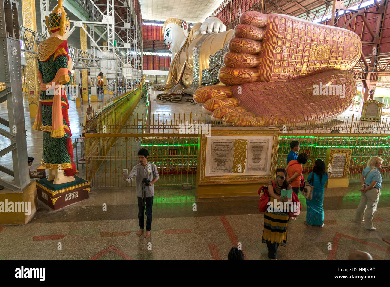 giant reclining buddha of the Chauk Htat Gyi Pagoda in Yangon  or Rangoon, Myanmar, Asia Stock Photo