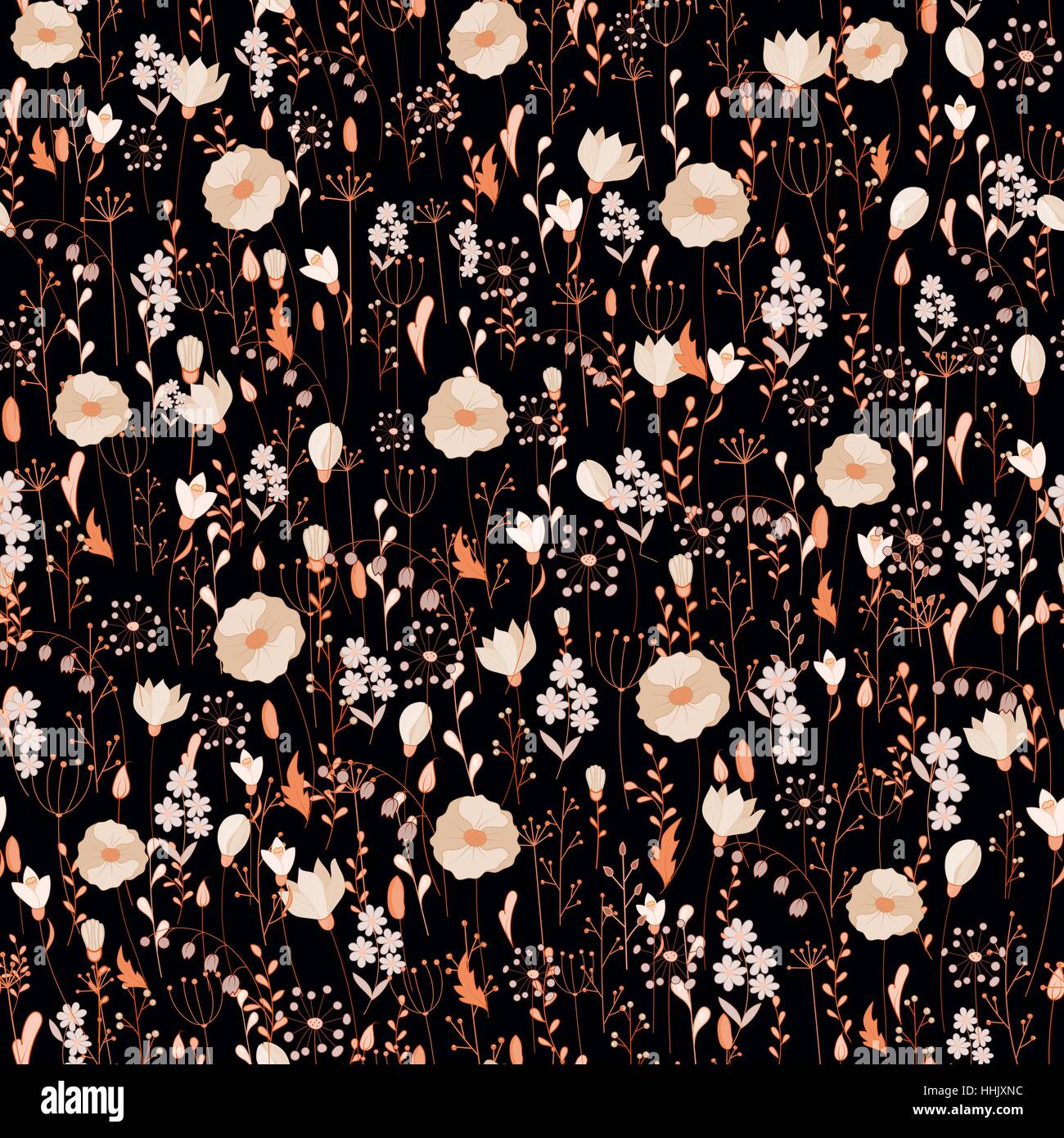 Vector vintage seamless floral pattern. Herbs and wild flowers ...