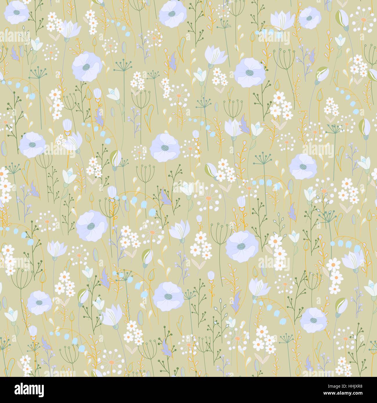 Vector vintage seamless floral pattern. Herbs and wild flowers ...