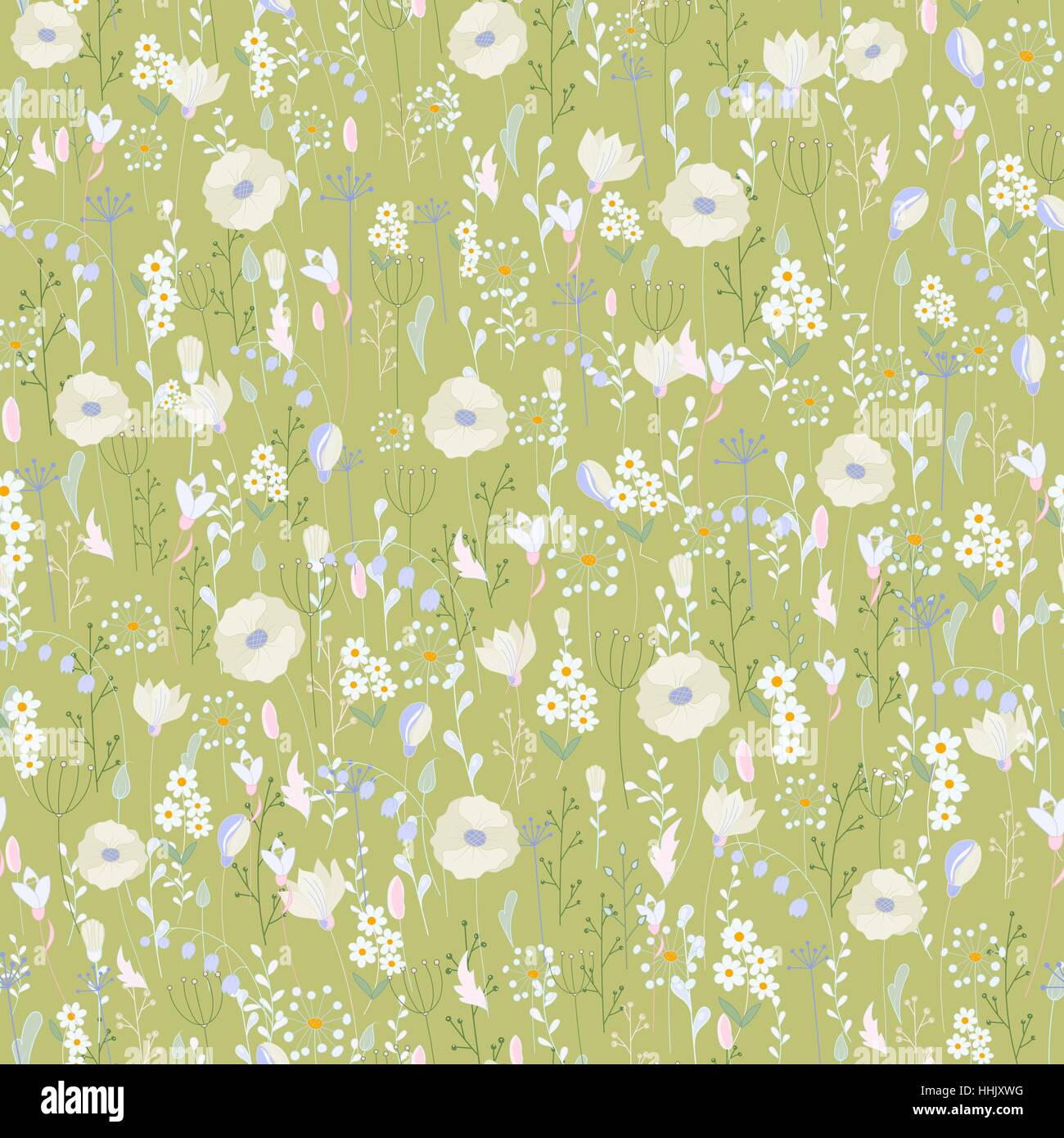 Vector vintage seamless floral pattern. Herbs and wild flowers ...