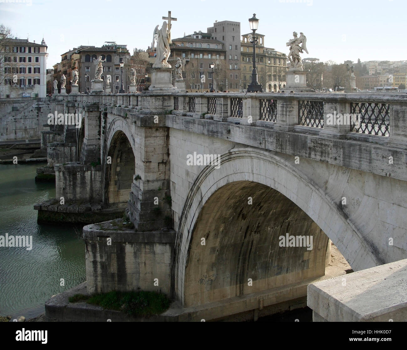 angle shot of the ponte saint angelo in Rome (Italy) Stock Photo