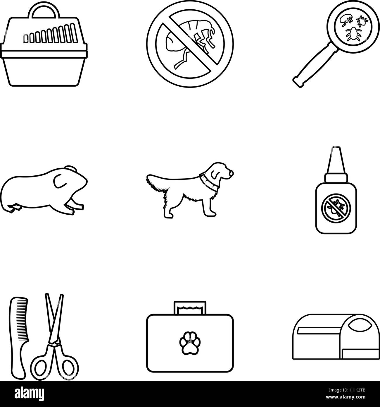 Veterinary things icons set, outline style Stock Vector