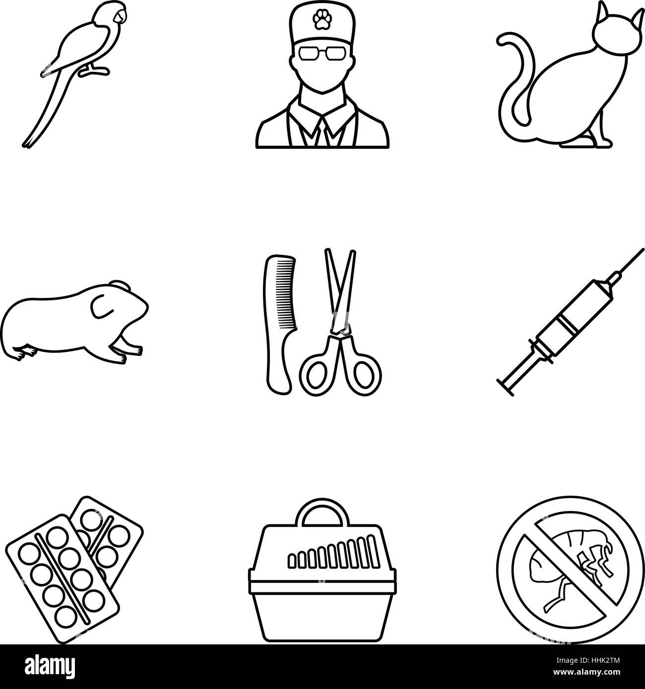 Veterinary animals icons set, outline style Stock Vector