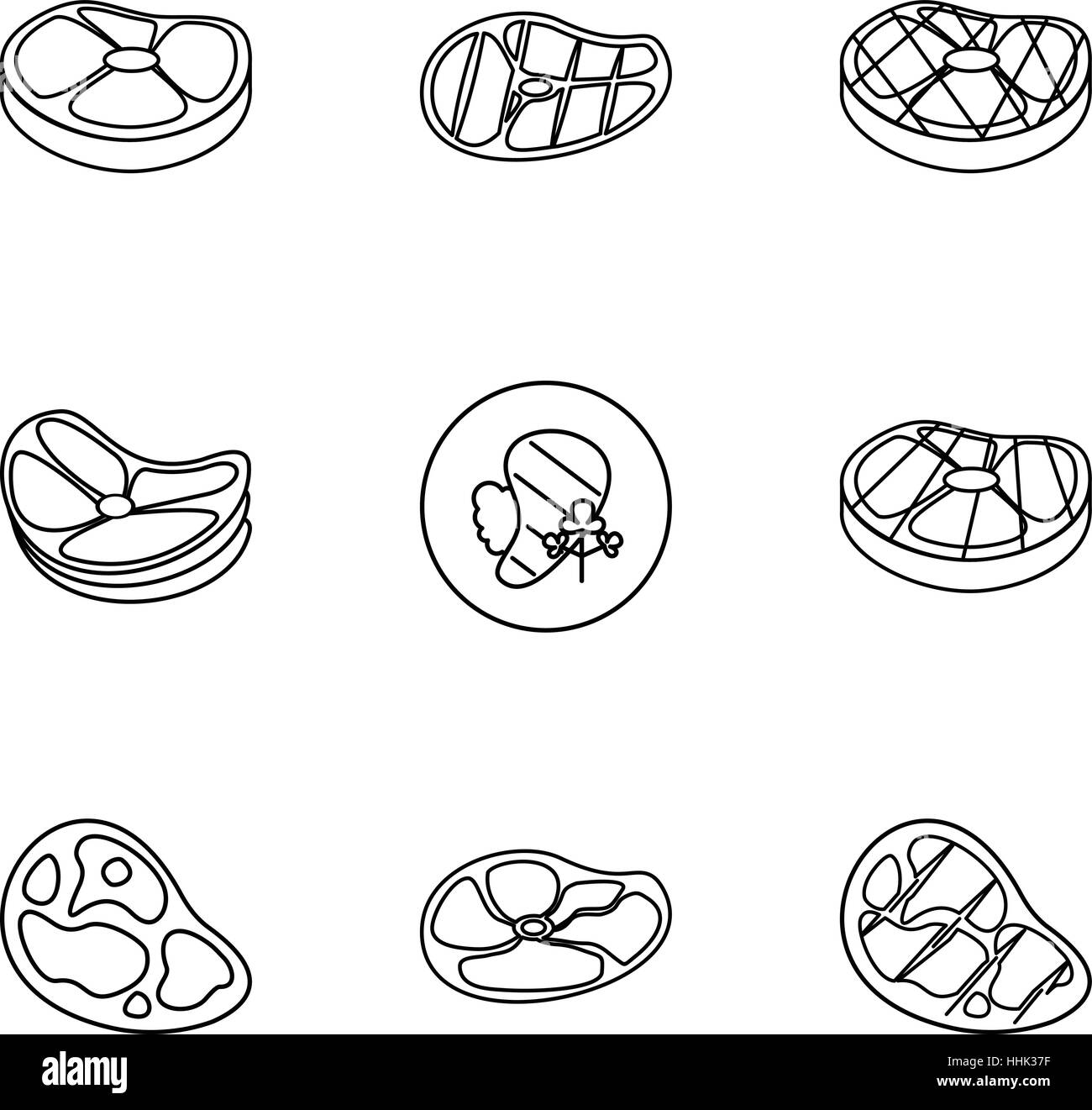Kind of beef icons set, outline style Stock Vector