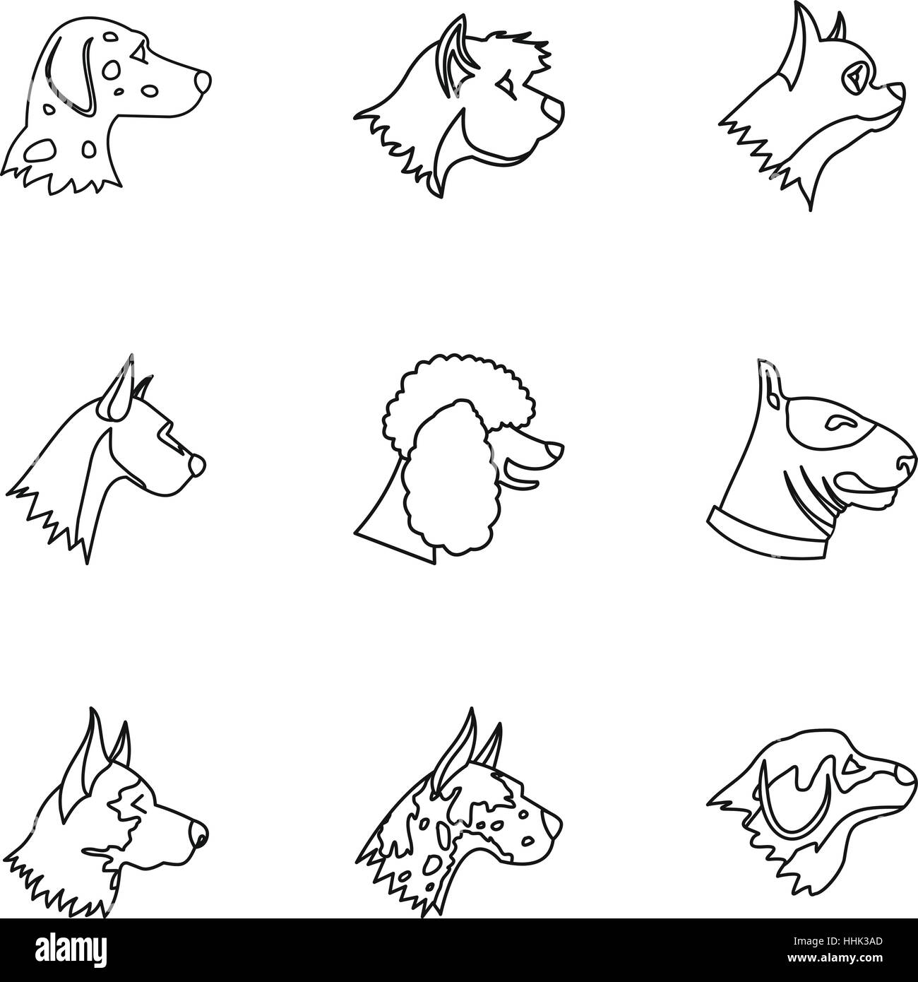 Dog icons set, outline style Stock Vector