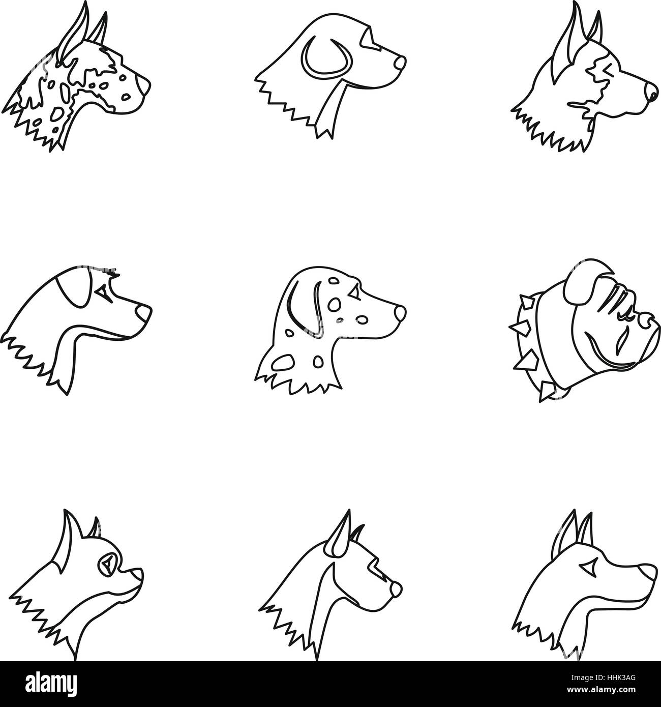Faithful friend dog icons set, outline style Stock Vector