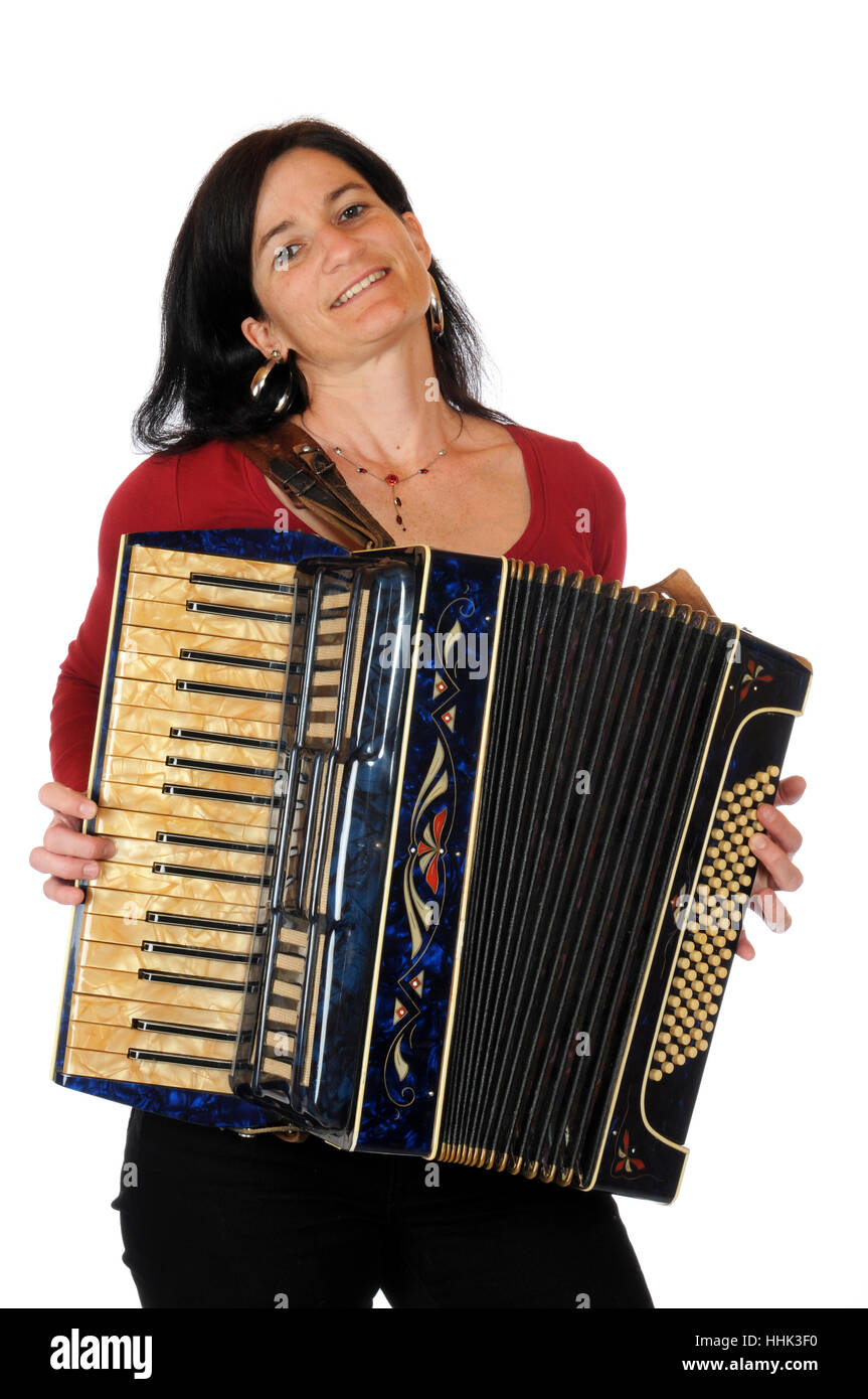 accordion, bandswoman, gamer, woman, make, blue, keyboard, music, art, musical Stock Photo