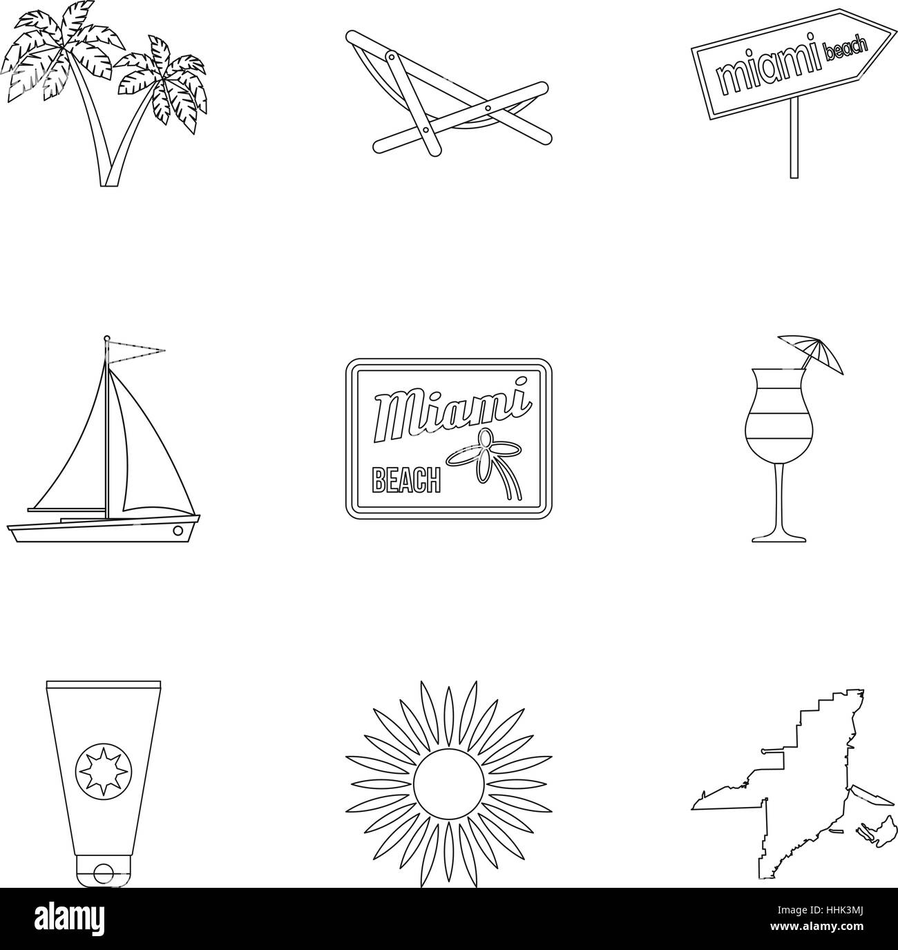 Holiday in Miami icons set, outline style Stock Vector Image & Art - Alamy