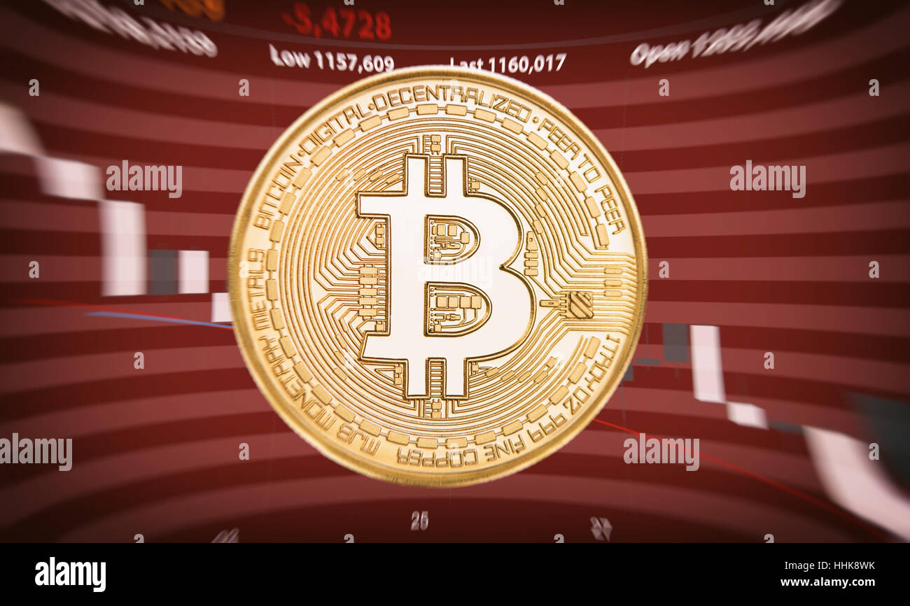 golden bitcoin coin. Stock market crash. trading concept of cryptocurrency Stock Photo