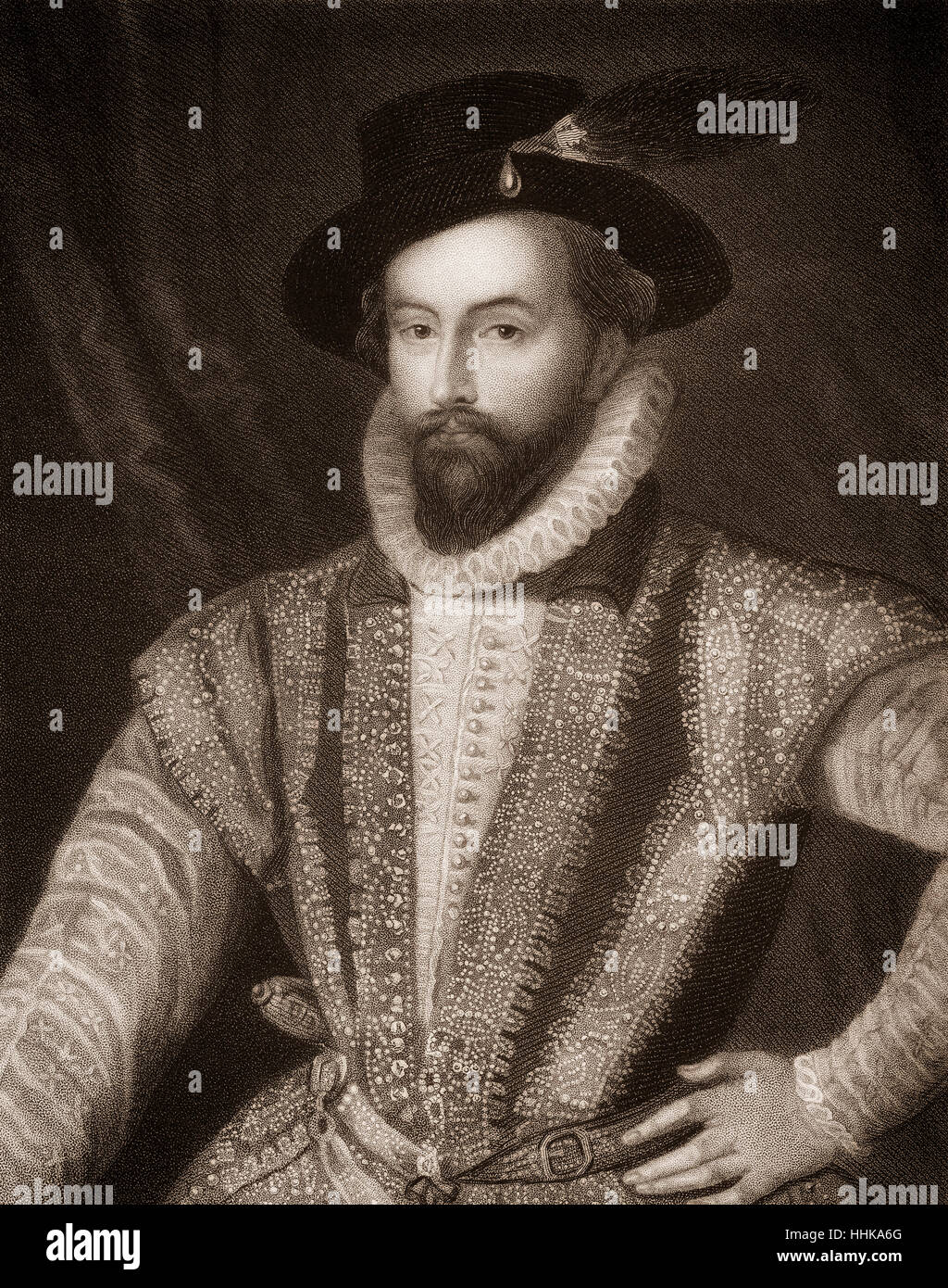 Sir Walter Raleigh, 1554 - 1618, an English aristocrat, writer, poet and explorer Stock Photo