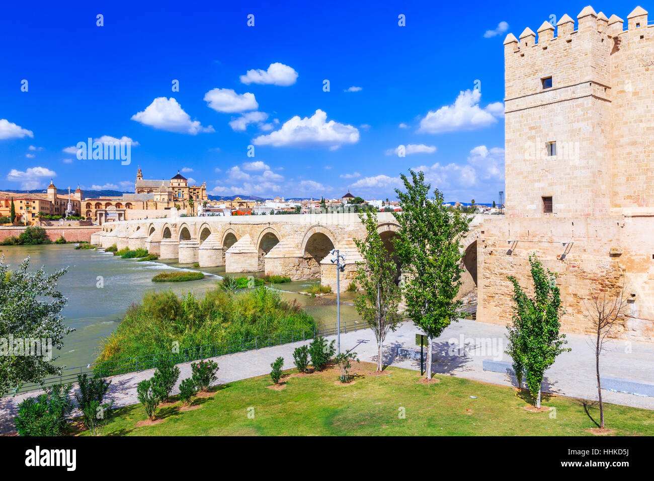 Cordoba, Spain. Roman Bridge and Mezquita (Great Mosque) Cathedral on the Guadalquivir River. Stock Photo