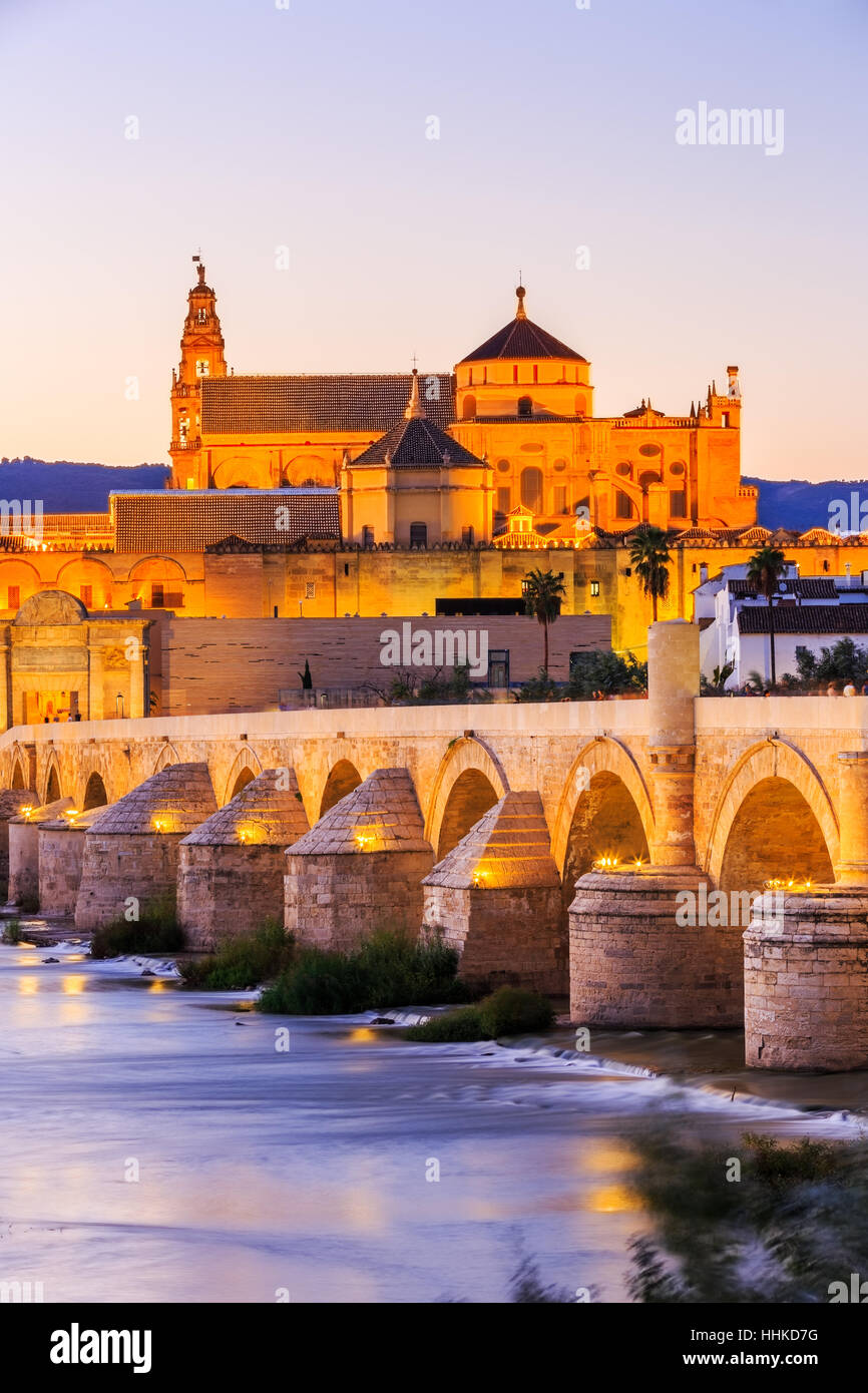 Cordoba, Spain. Roman Bridge and Mezquita. Stock Photo