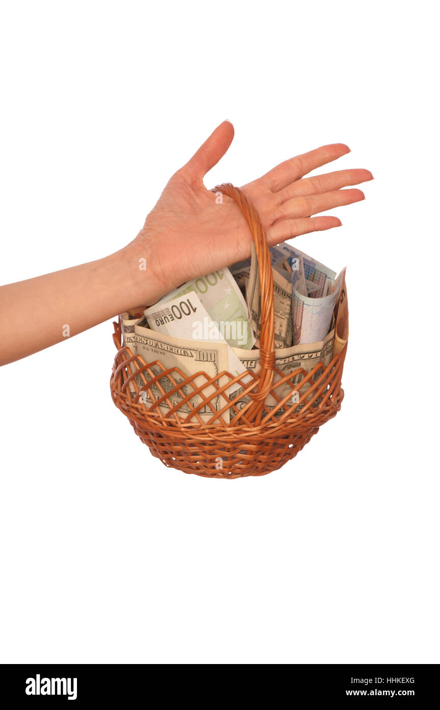 dollar, dollars, currency, basket, wealth, finance, donation, sheet of