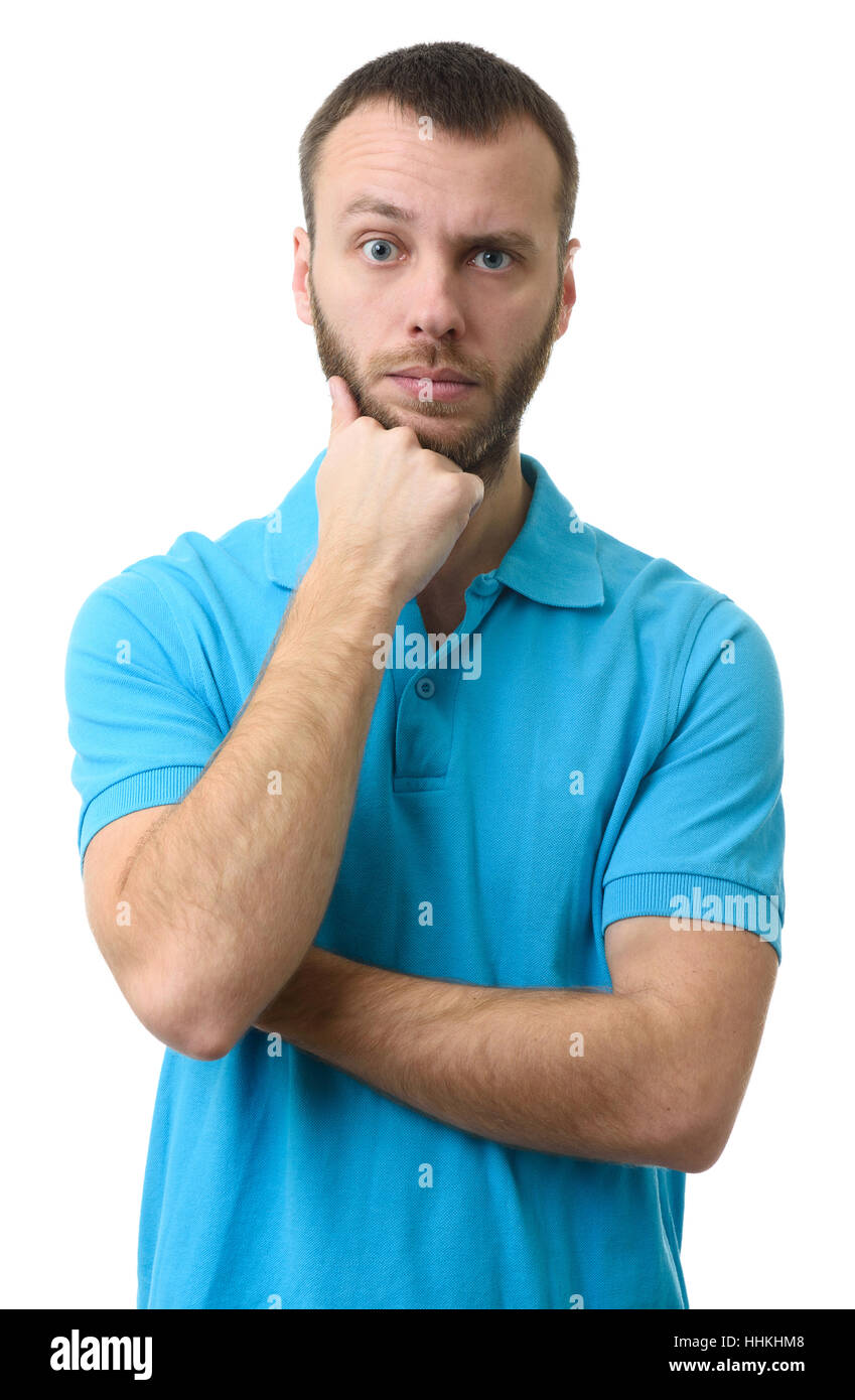 portrait of bearded man raising eyebrow. Isolated Stock Photo