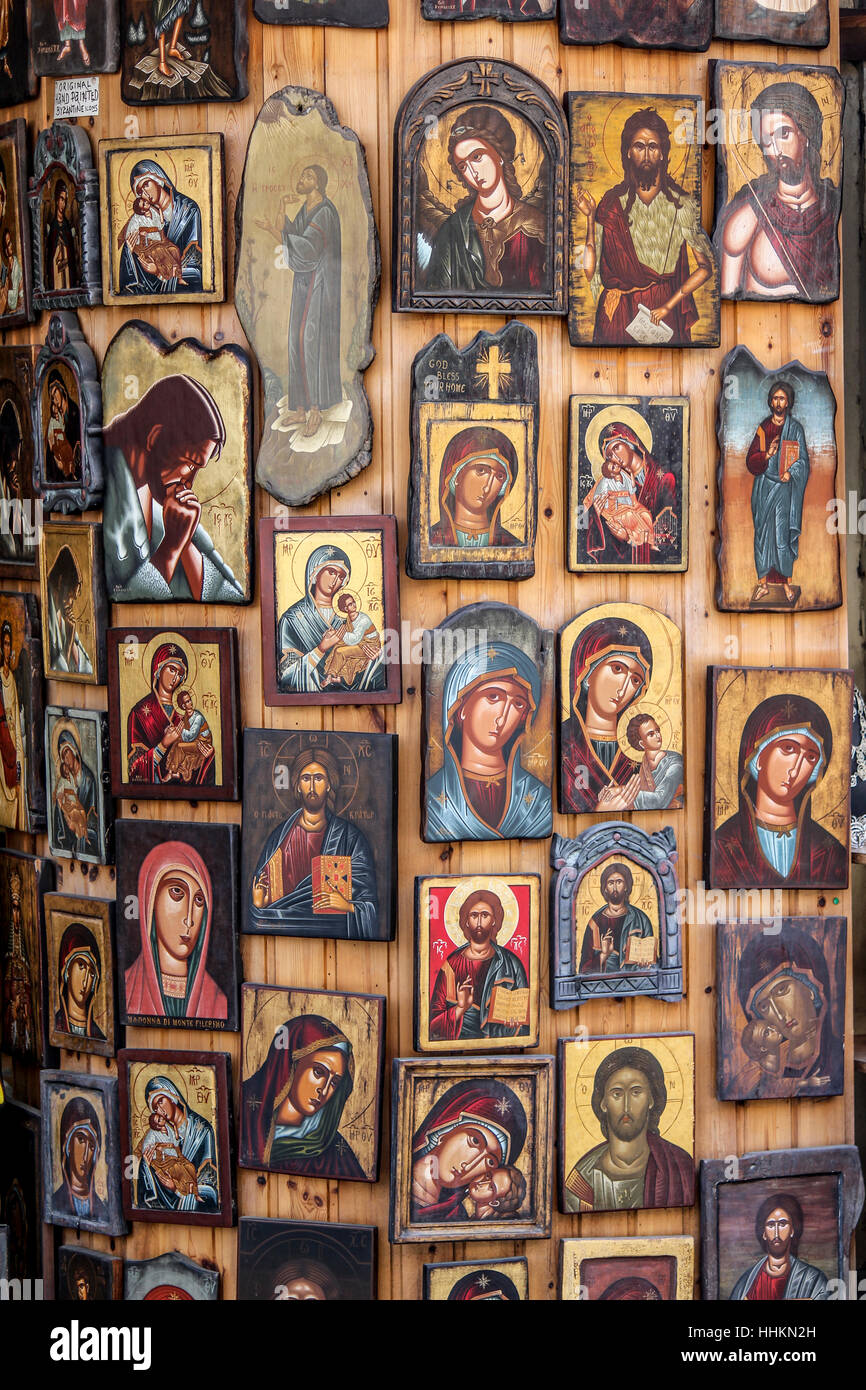 Religious paintings for sale, Rhodes, Greece Stock Photo Alamy
