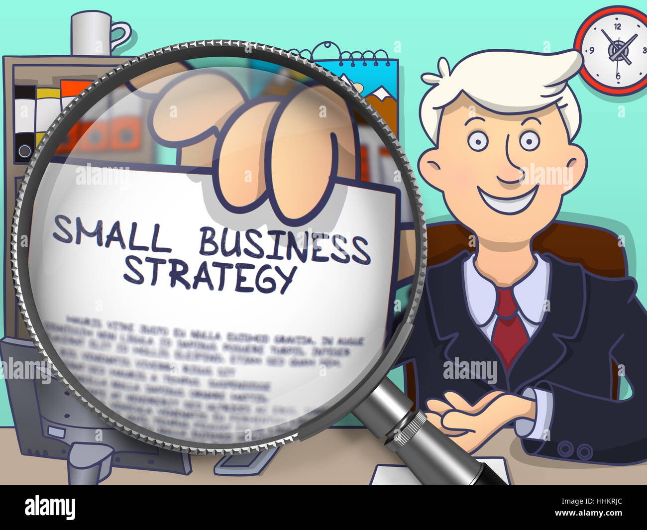 Small Business Strategy through Lens. Doodle Concept. Stock Photo