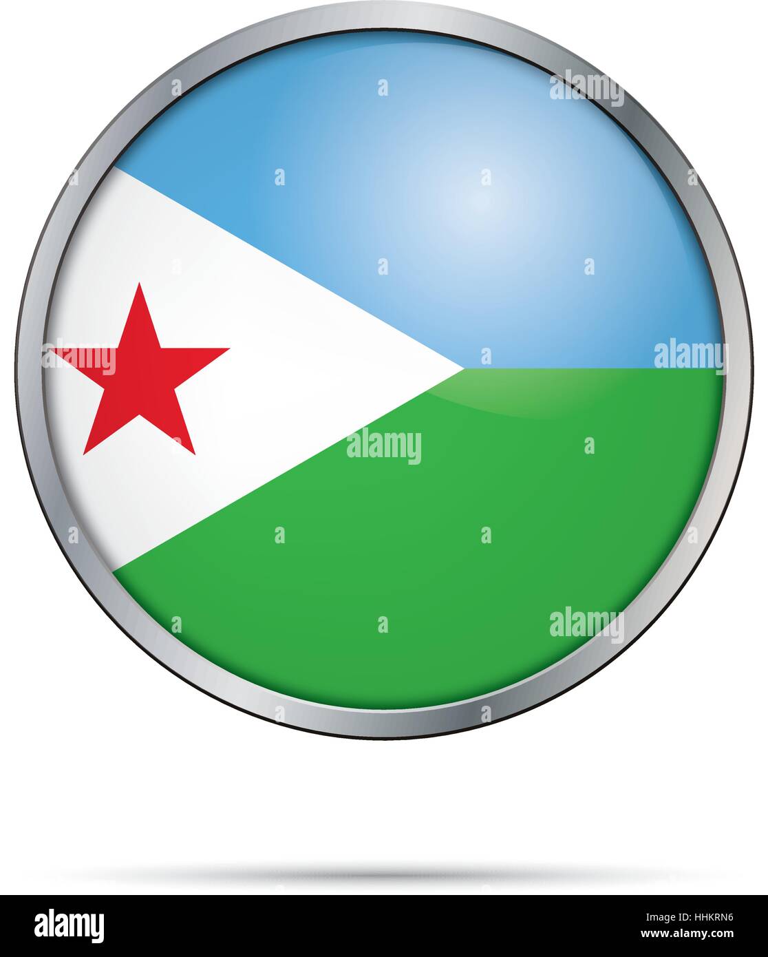 Vector Djiboutian flag button. Djibouti flag in glass button style with metal frame Stock Vector