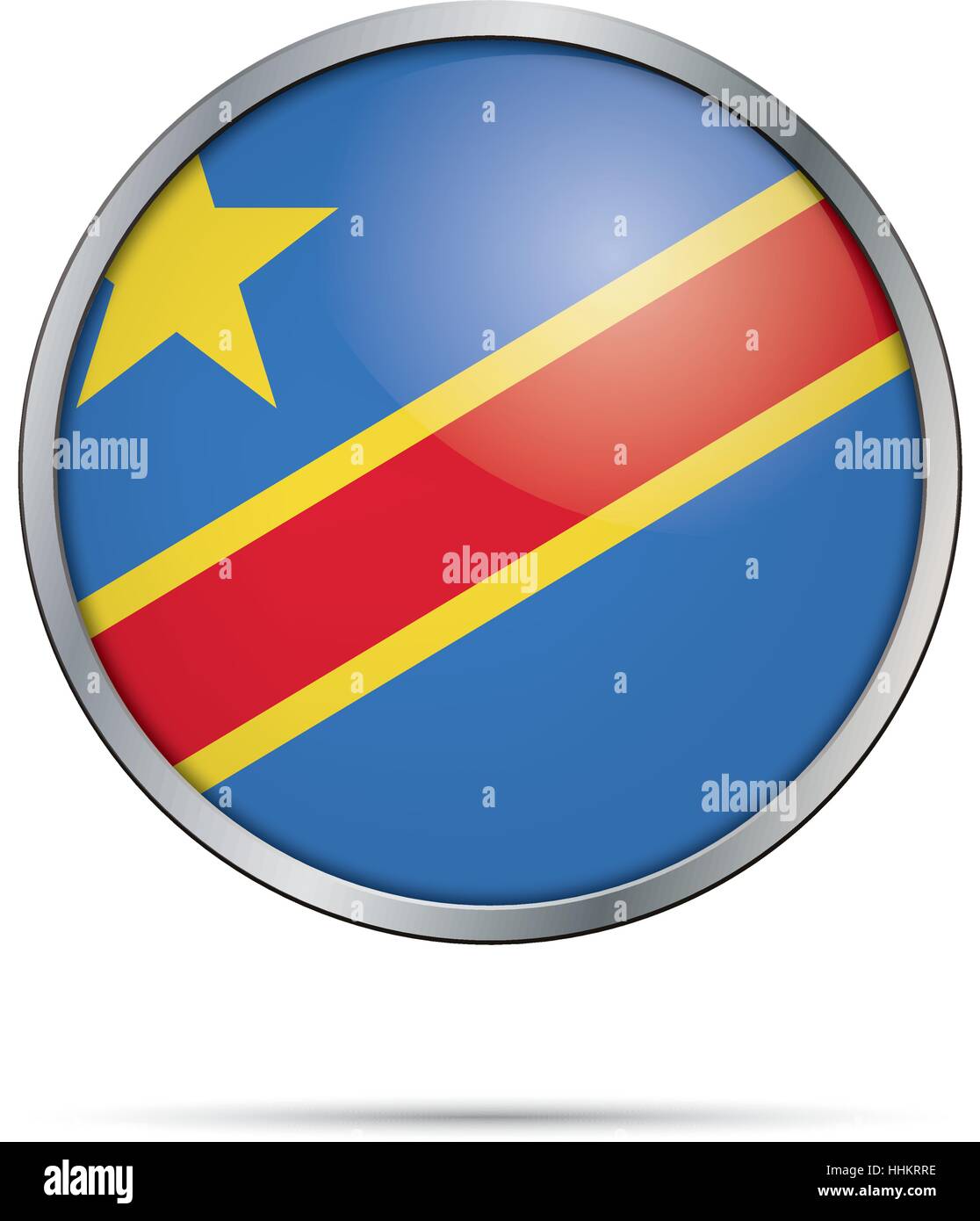 Vector Democratic Republic of the Congo flag in glass button style with metal frame Stock Vector