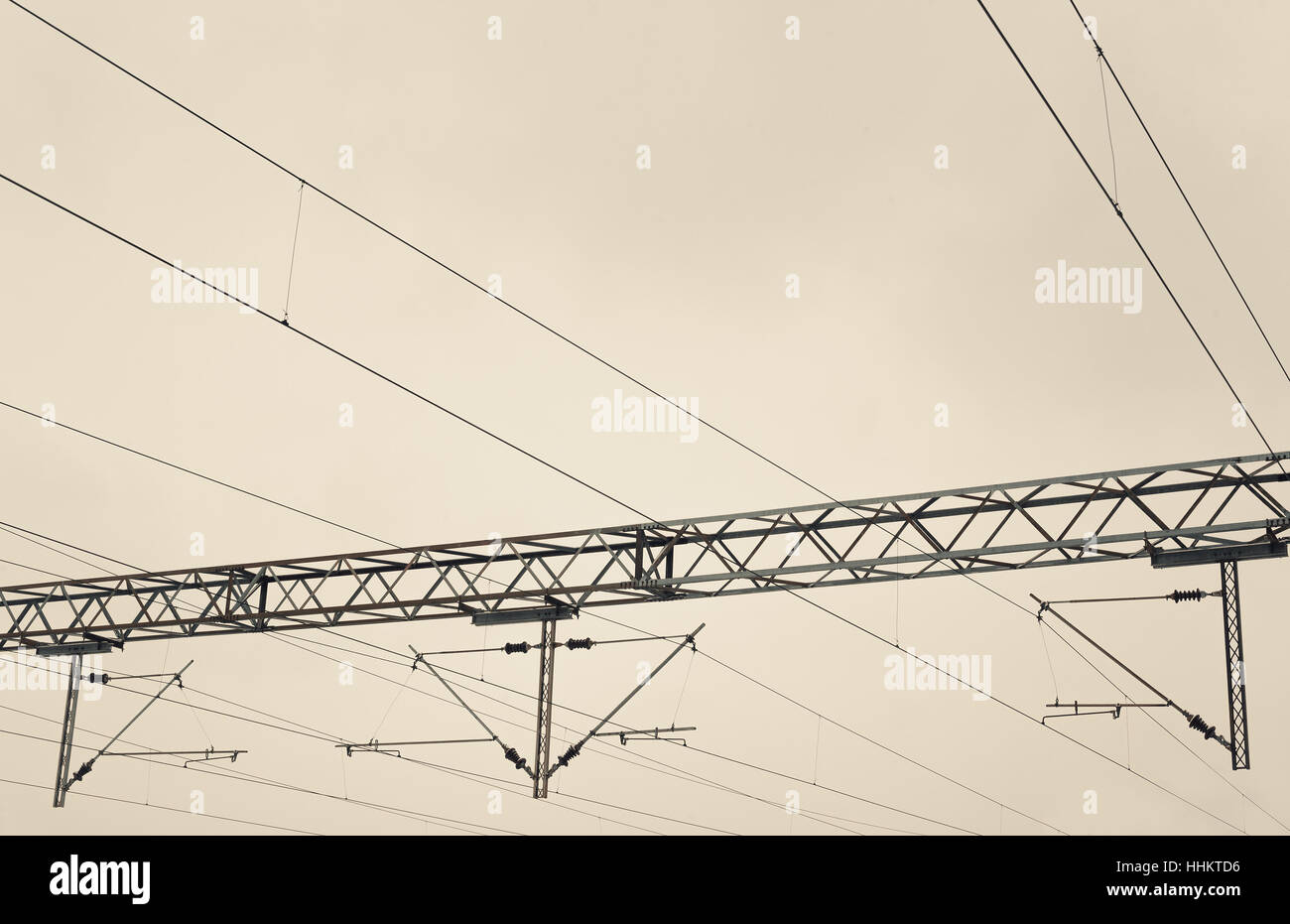 Abstract composition of railway electric wires. Stock Photo
