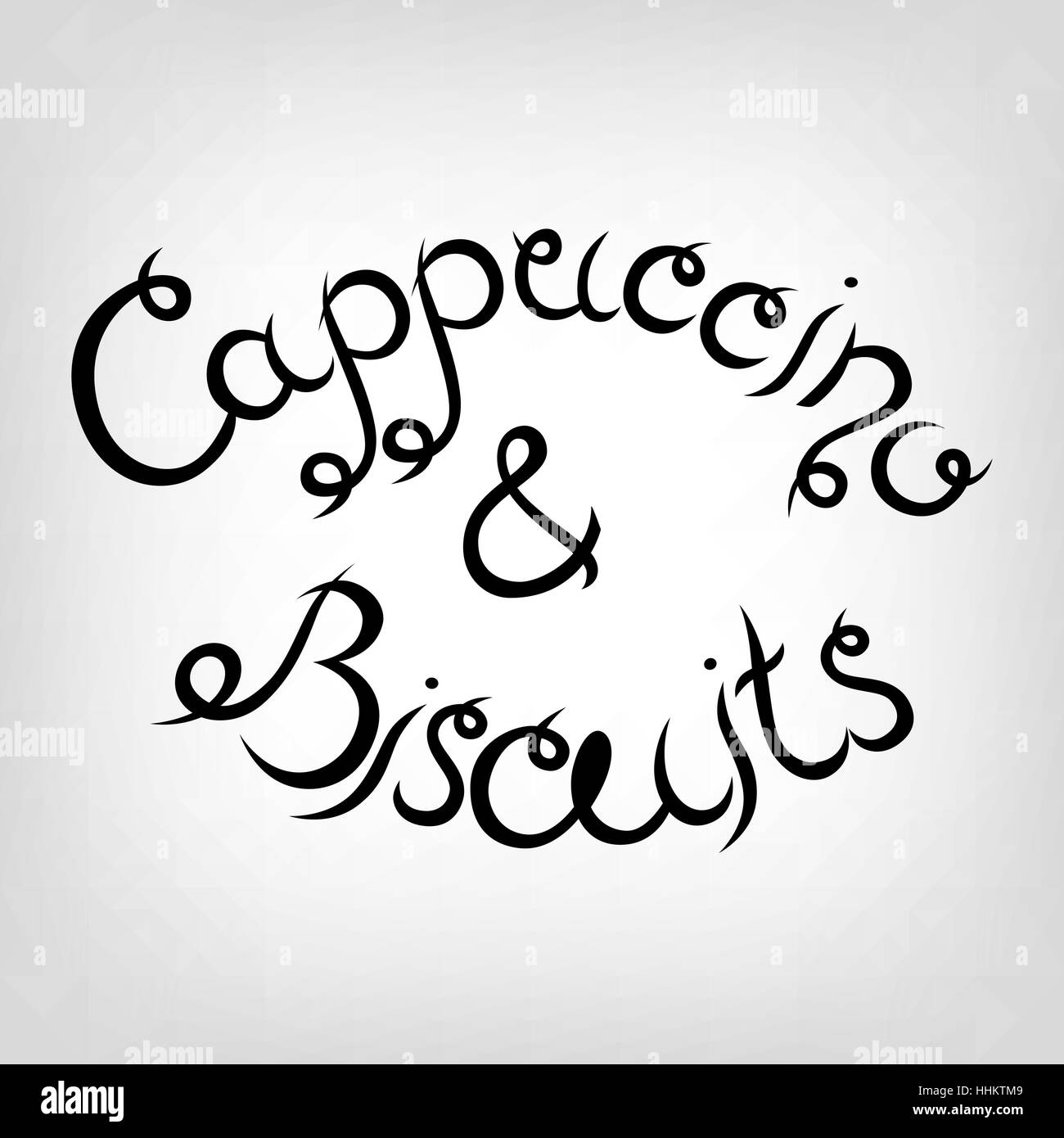 Vector Hand-drawn cute Lettering. Cappuccino and Biscuits. Black letters. Stock Vector
