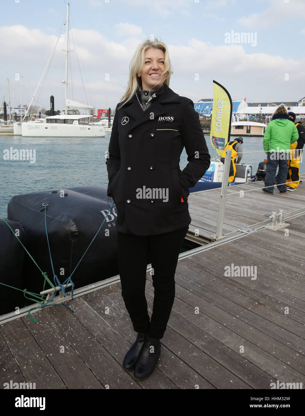Kate Thomson, wife of British sailor Alex Thomson, during media interviews  at Les Sables d'Olonne, western France, as she awaits her husband's finish  in the Vendee Globe race Stock Photo - Alamy