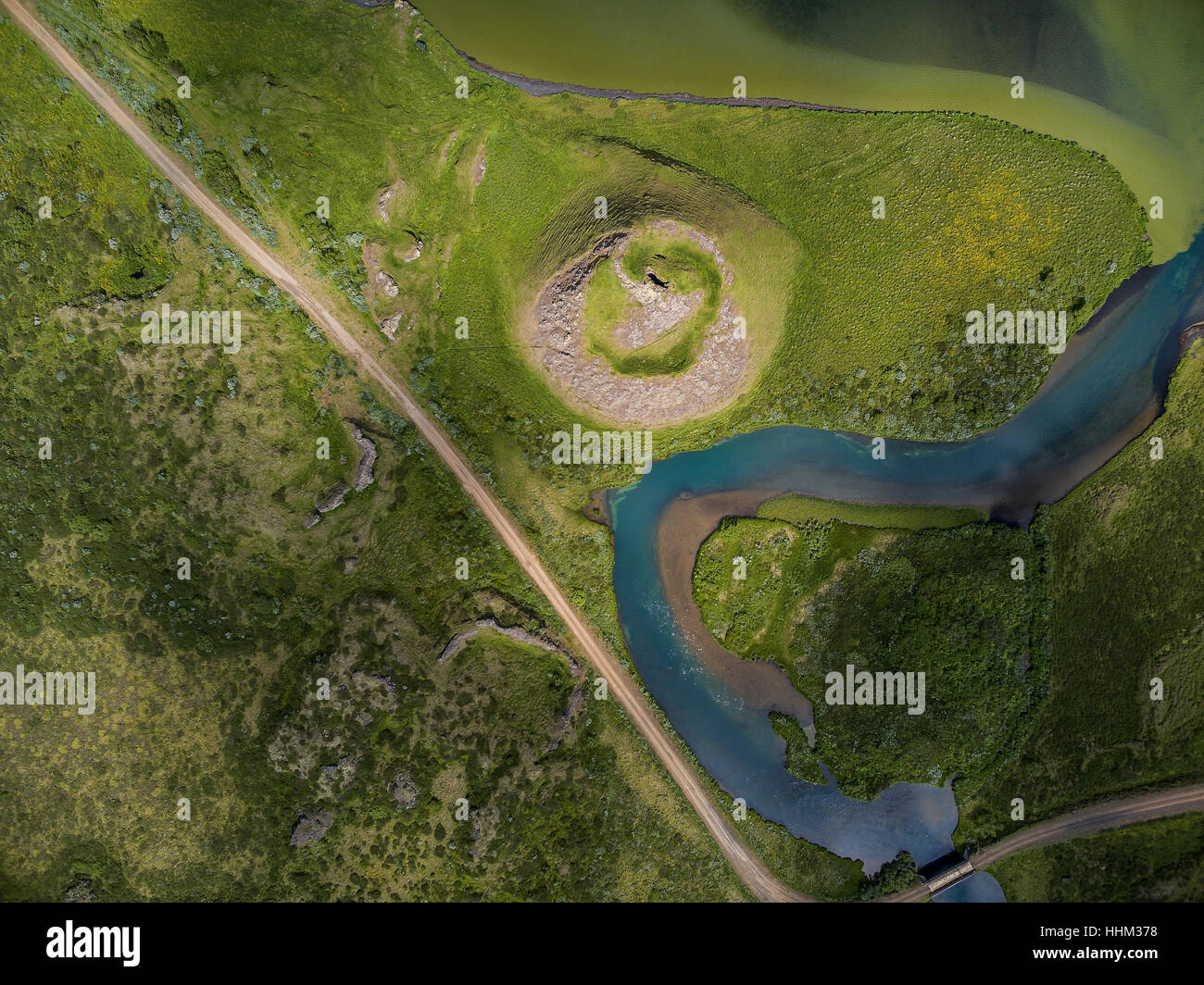 Aerial view of Skutustadagigar, Pseudocrater, Lake Myvatn, Iceland. Stock Photo