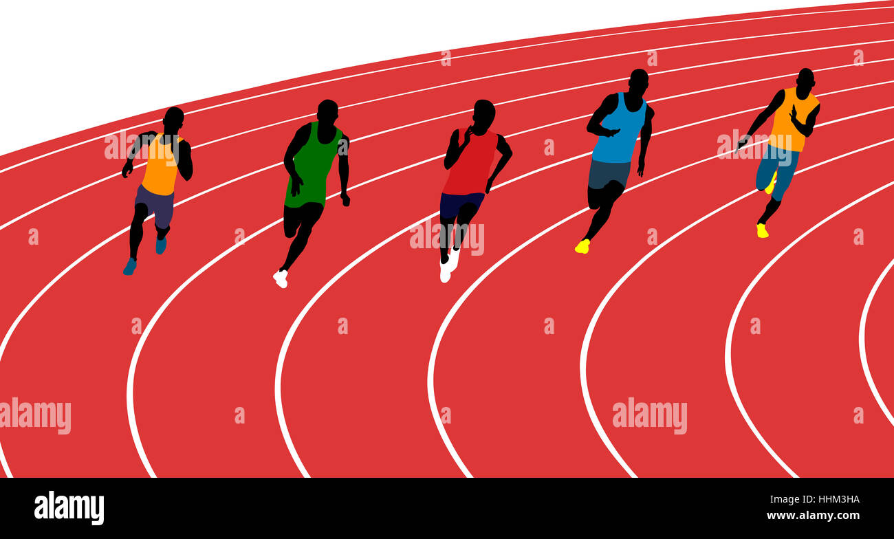 man athletes runners running sprint in stadium vector illustration