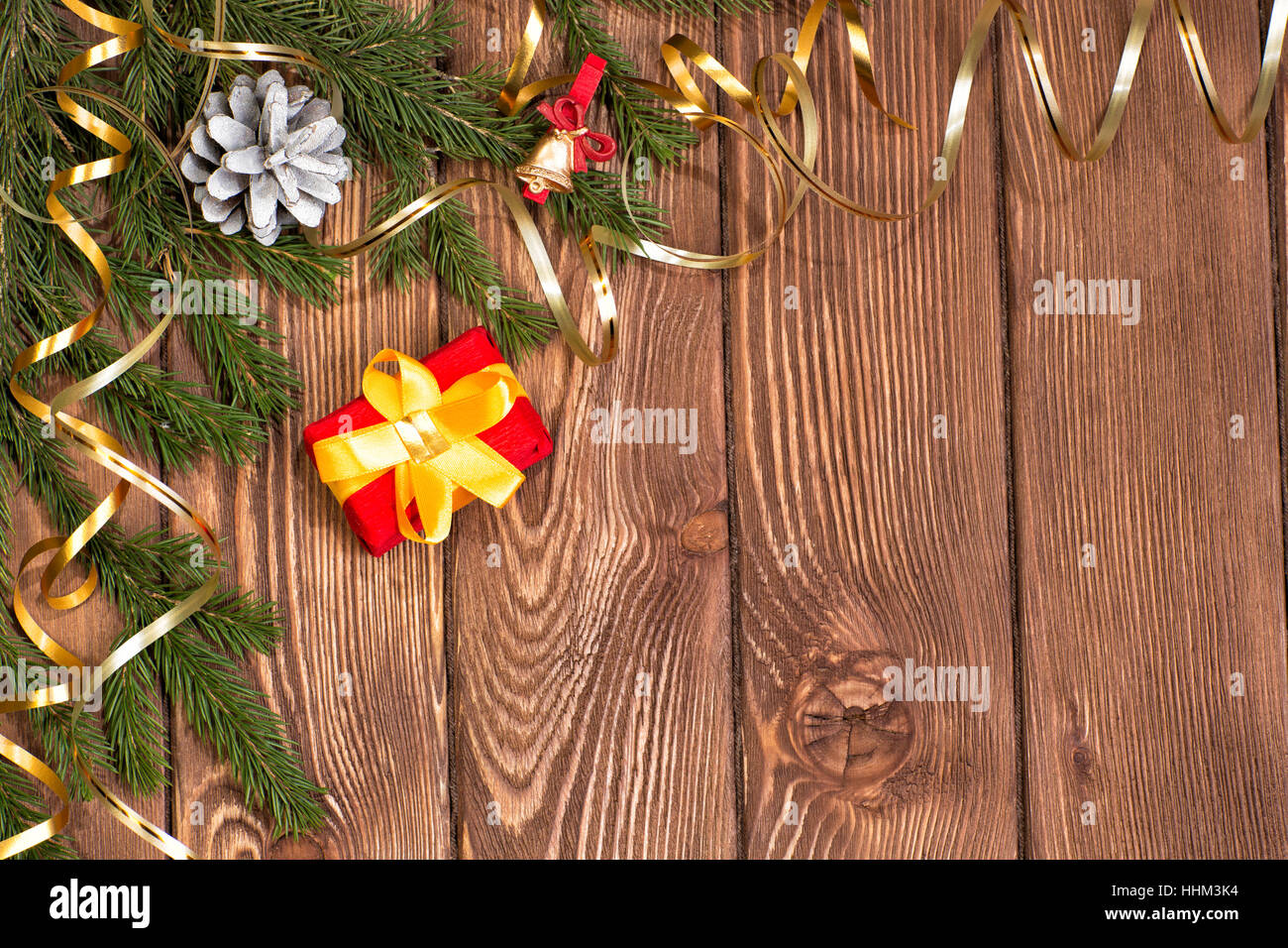Christmas wooden background with fir tree and place for text Stock ...