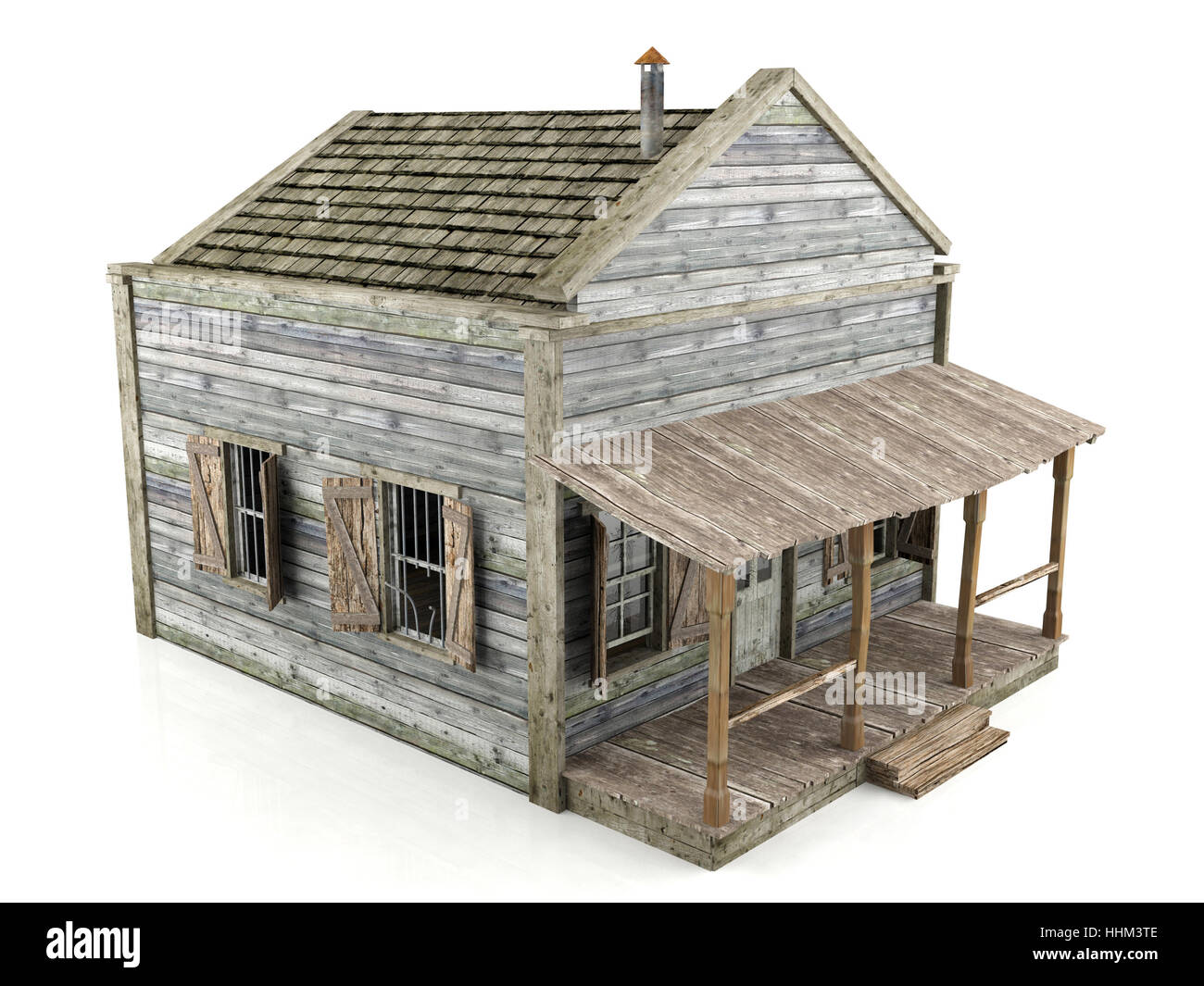 Abandoned wooden house isolated on white background Stock Photo - Alamy