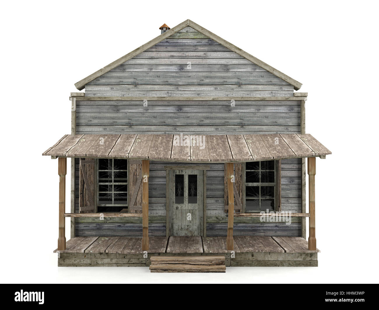 Abandoned wooden house isolated on white background Stock Photo - Alamy