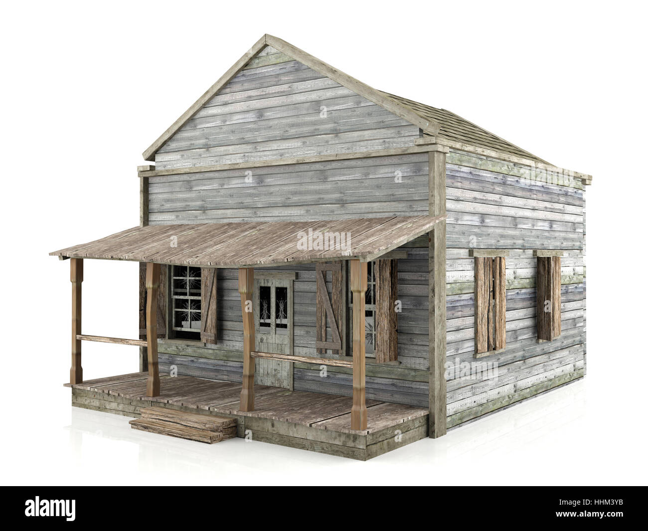 Abandoned wooden house isolated on white background Stock Photo - Alamy