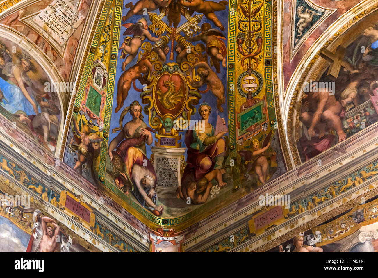 VATICAN CITY, VATICAN, JUNE 12, 2015 : interiors and architectural details of Raphael rooms in Vatican museum, june 12, 2015, in Vatican city, Vatican Stock Photo