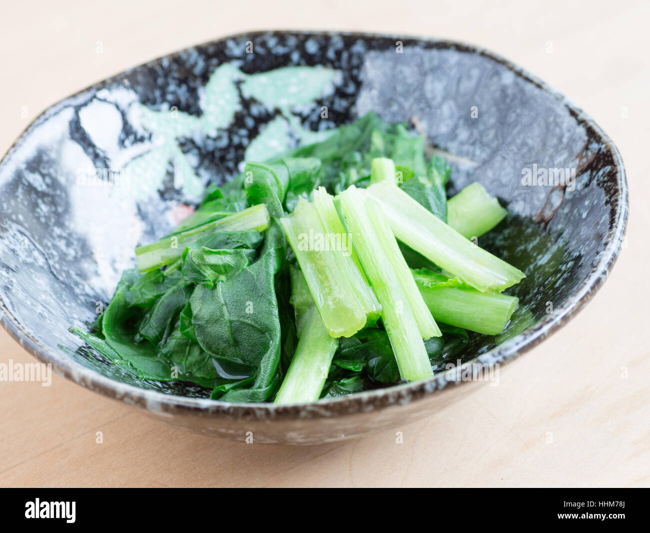 Japanese cuisine, boiled spinach in the bowl Stock Photo