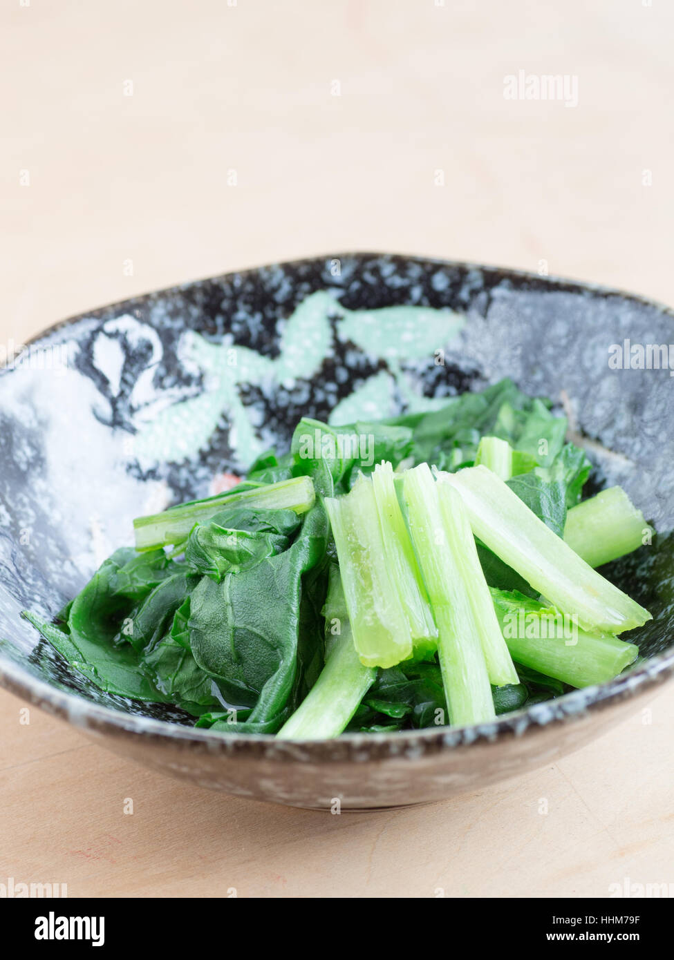 Japanese cuisine, boiled spinach in the bowl Stock Photo