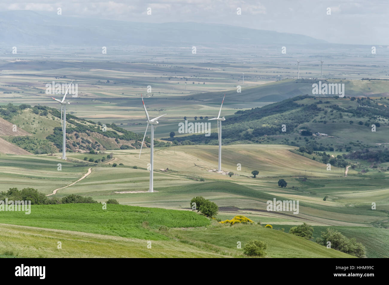 Wind farm in Tavoliere of the Apulia Stock Photo
