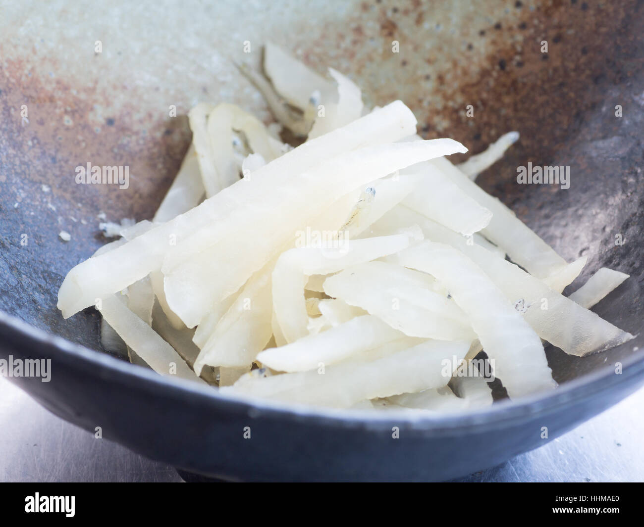 Japanese cuisine, daikon radish and boiled young sardines salad in the