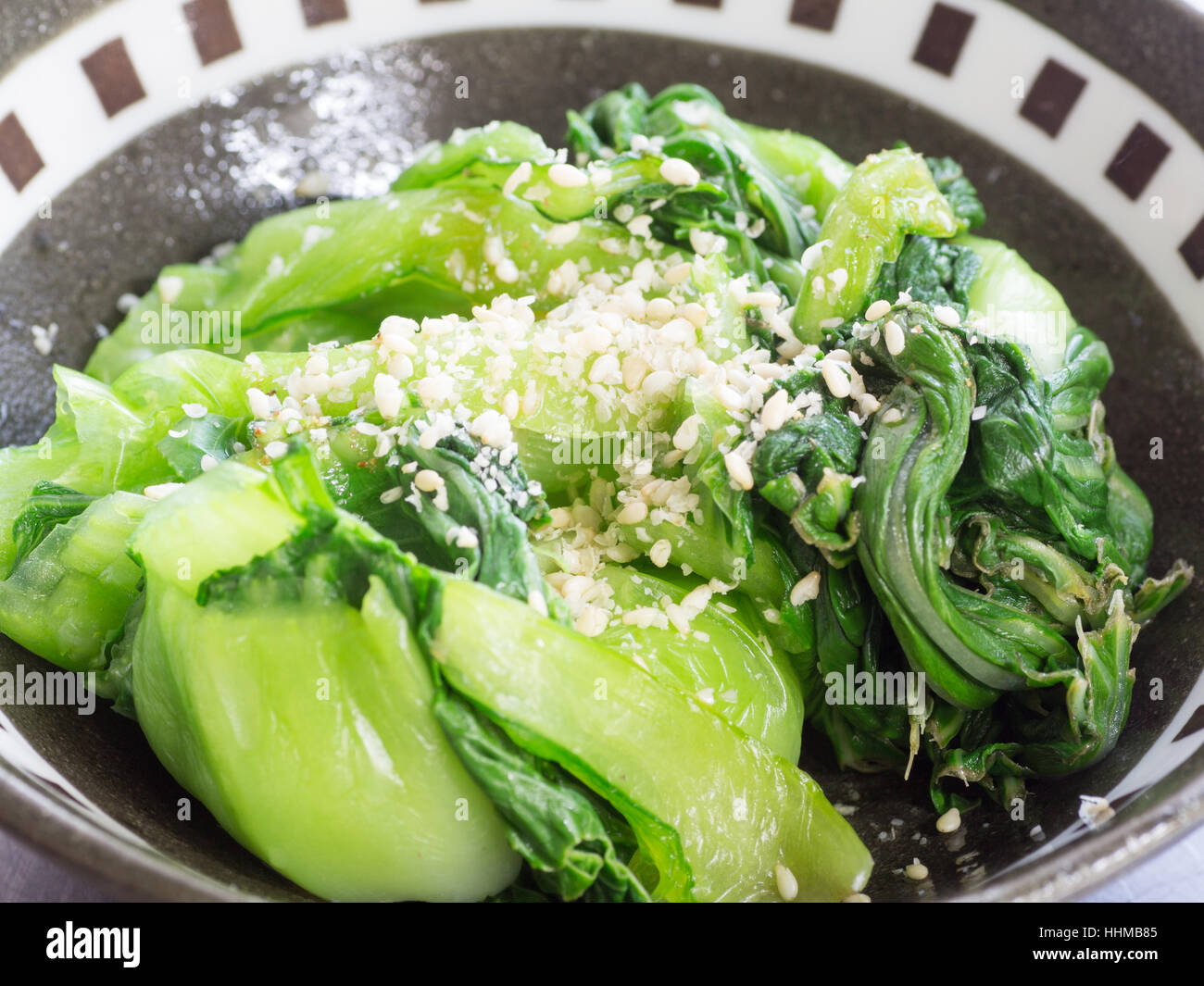Fresh Look at Japanese Cuisine Boiled Bok Choy In The Bowl Stock Photo